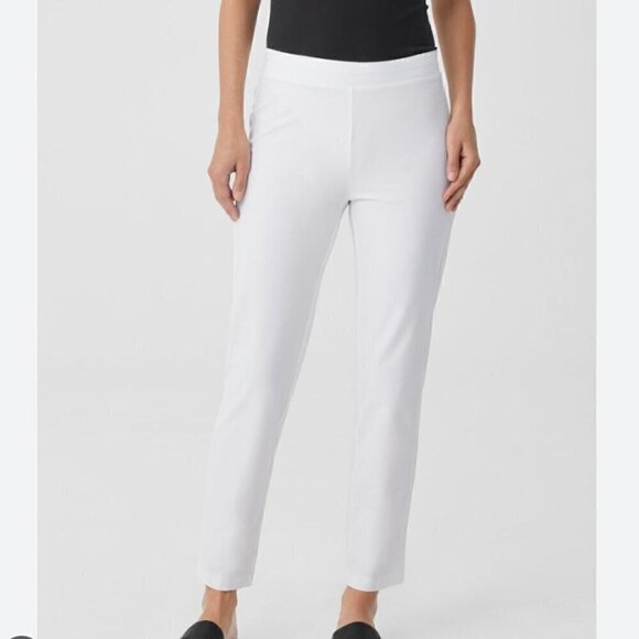 Eileen Fisher White Crepe Stretch Slim Ankle Pants - Size Medium - Picture 1 of 7